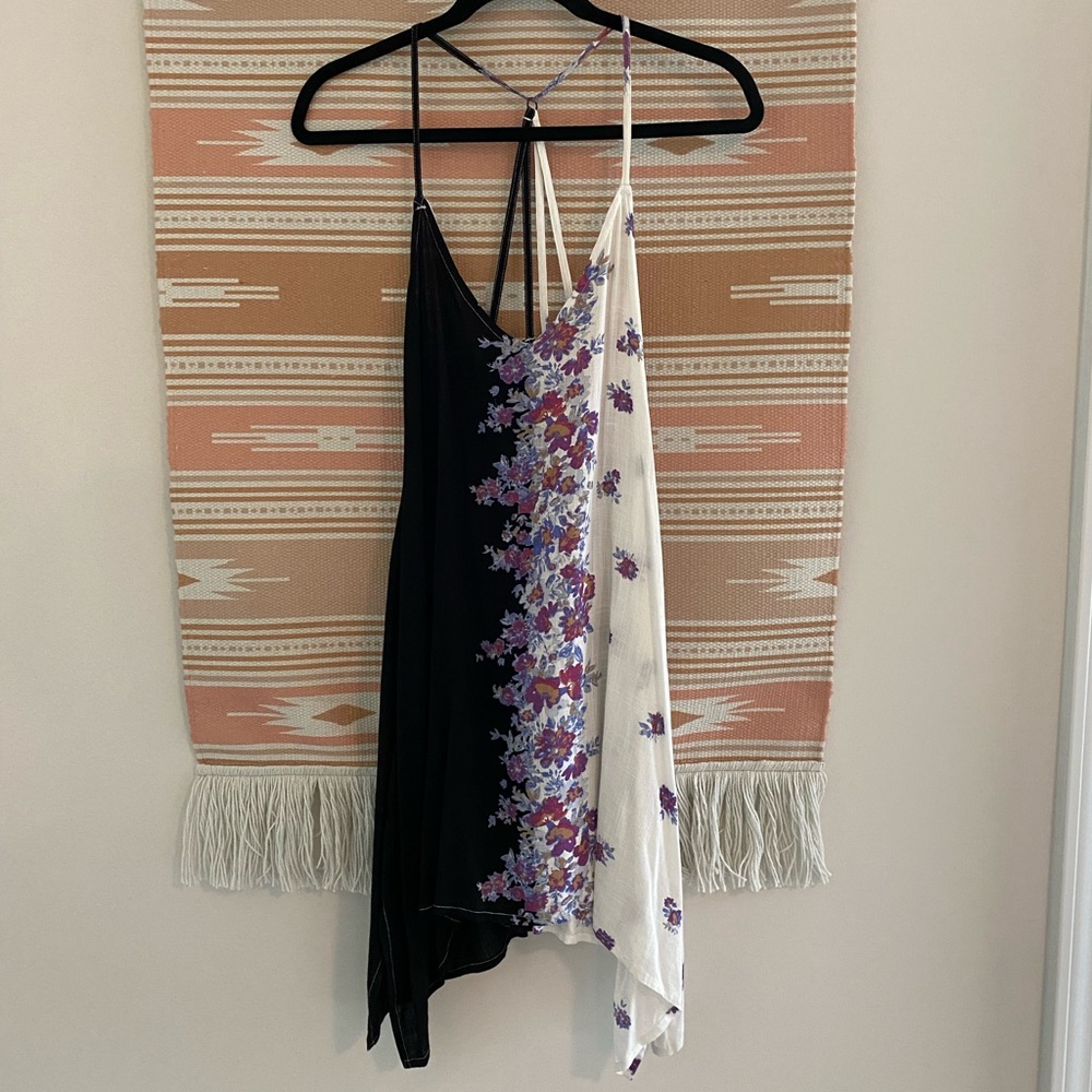 O'Neill Black and White Floral Asymmetric Slip Dress